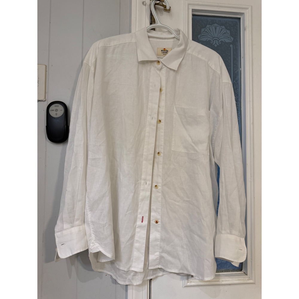 Marine Layer White Oversized Linen Blend Button Down Shirt Summer 2023 Medium